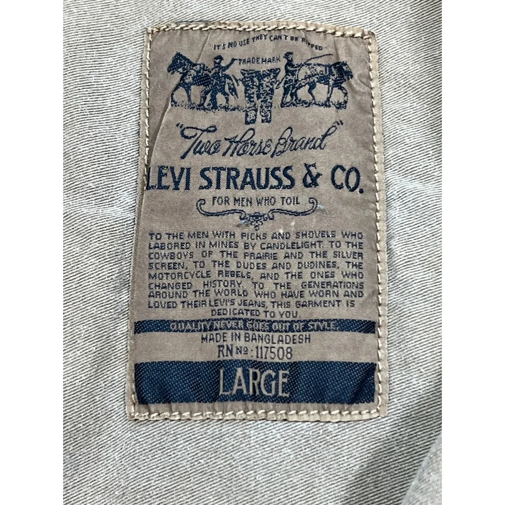 Levis Mens Utility Button Down Shirt Khaki Green Long Sleeve Cotton Large heavy